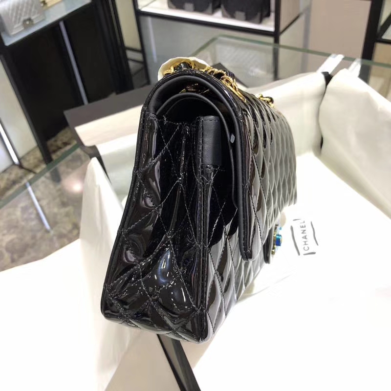 CHANEL 香奈儿 Classic Flap Bag  进口漆皮 25cm 感受细节 感受工艺 黑色 金扣