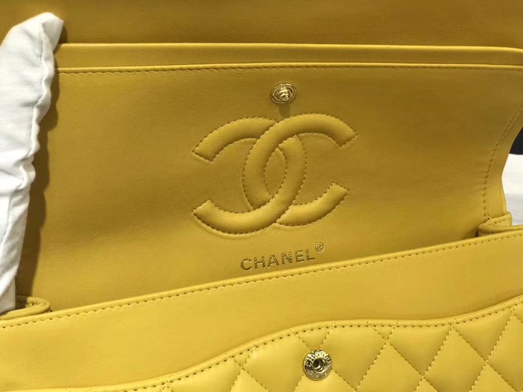 Chanel 香奈儿 CF 经典系列 羊皮 芒果黄  25cm 金扣 现货