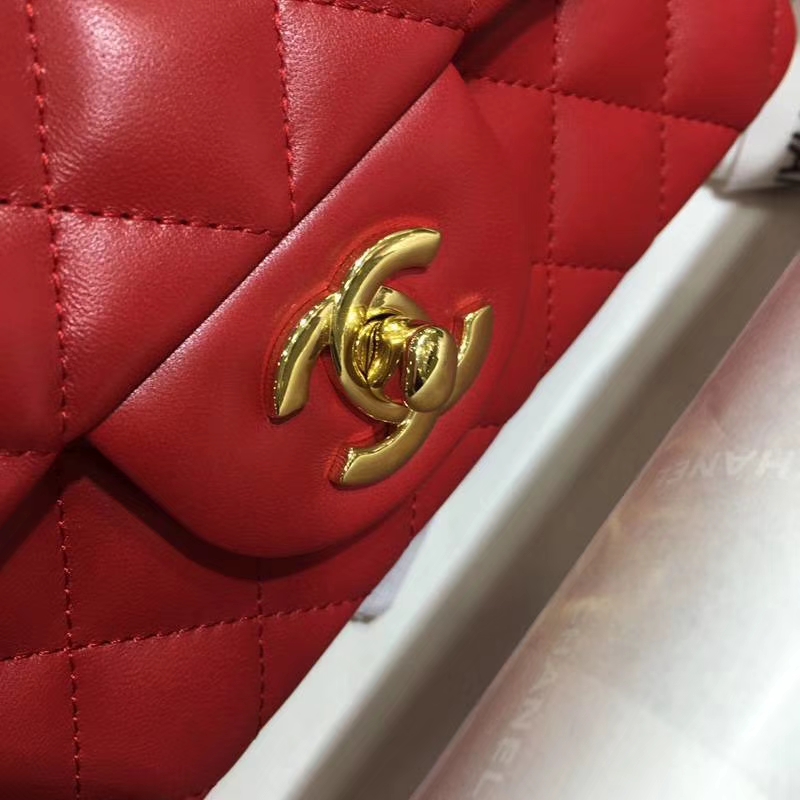Chanel 香奈儿 Classic Flap Bag 进口小羊皮 20cm 现货 大红 金扣