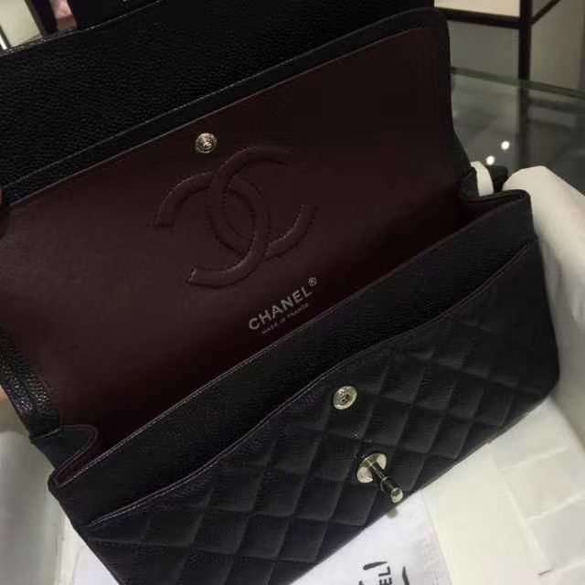 Chanel 香奈儿 Classic Flap Bag  进口鱼子酱 25cm 现货 黑色 银扣