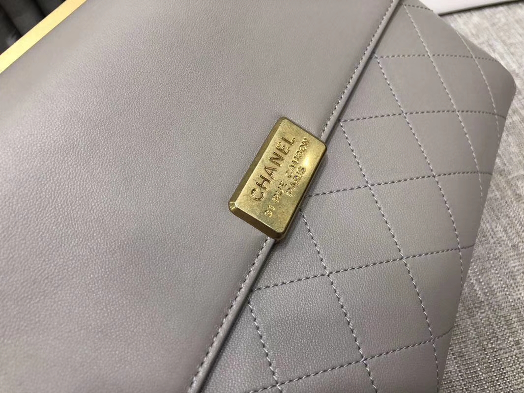 2018年新款口盖包 进口小羊皮 金色金属黄 大象灰 28cm