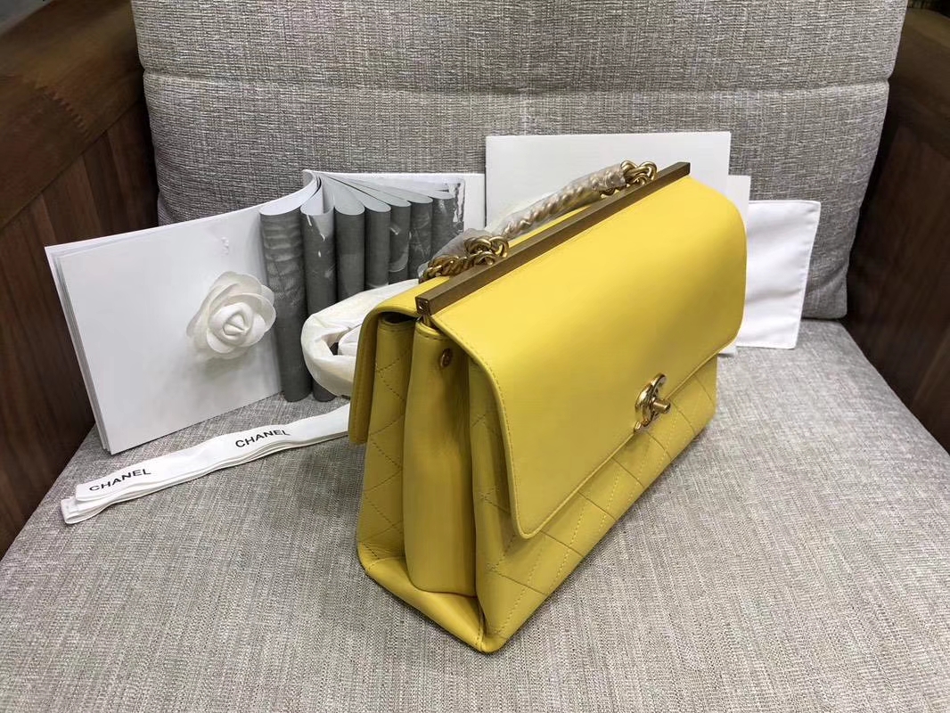 2018年新款口盖包 进口小羊皮 金色金属黄 柠檬黄 23cm 28cm