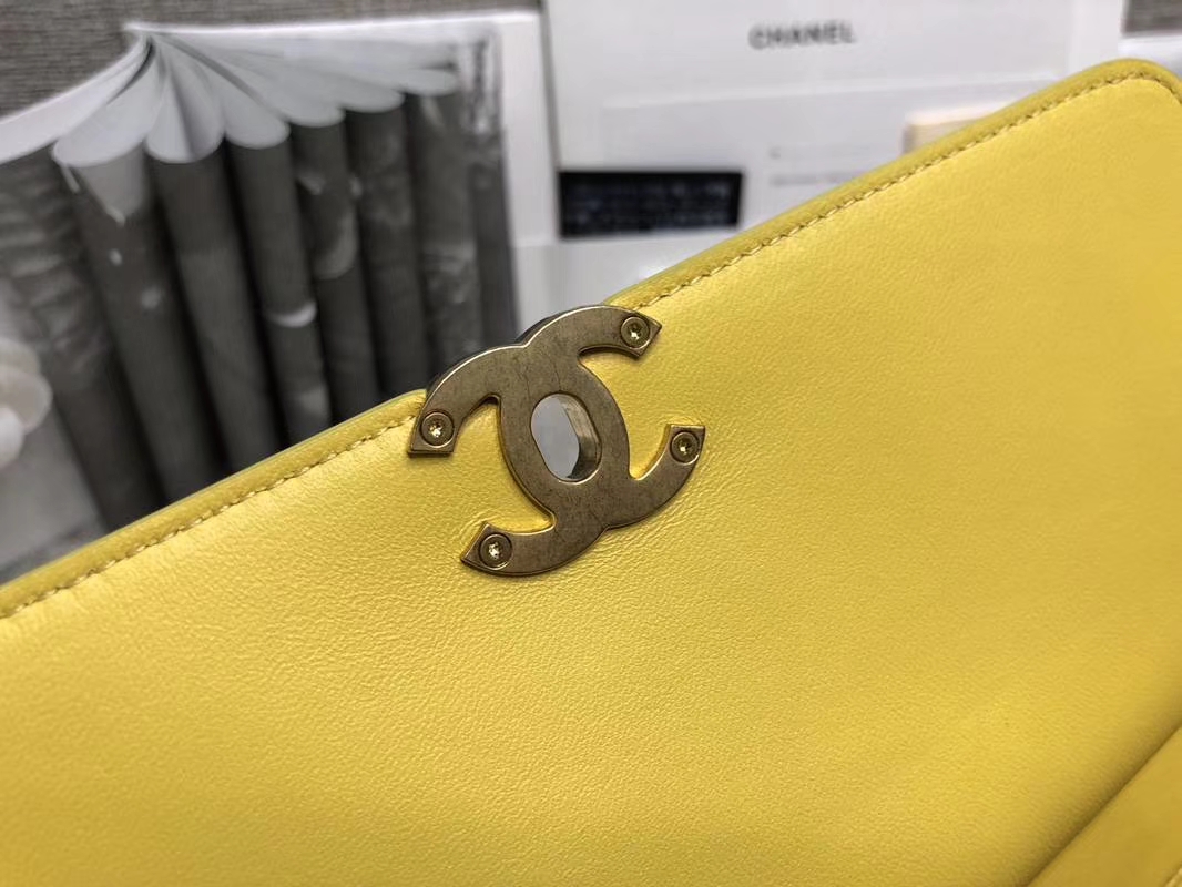 2018年新款口盖包 进口小羊皮 金色金属黄 柠檬黄  23cm