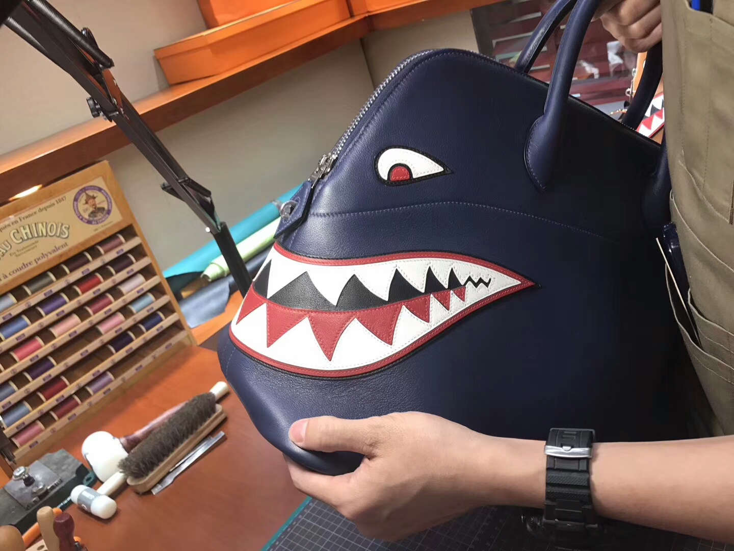 HERMES 爱马仕 鲨鱼保龄球包 配全套专柜原版包装 媲美专柜货源 CC73 宝石蓝 Blue Saphir