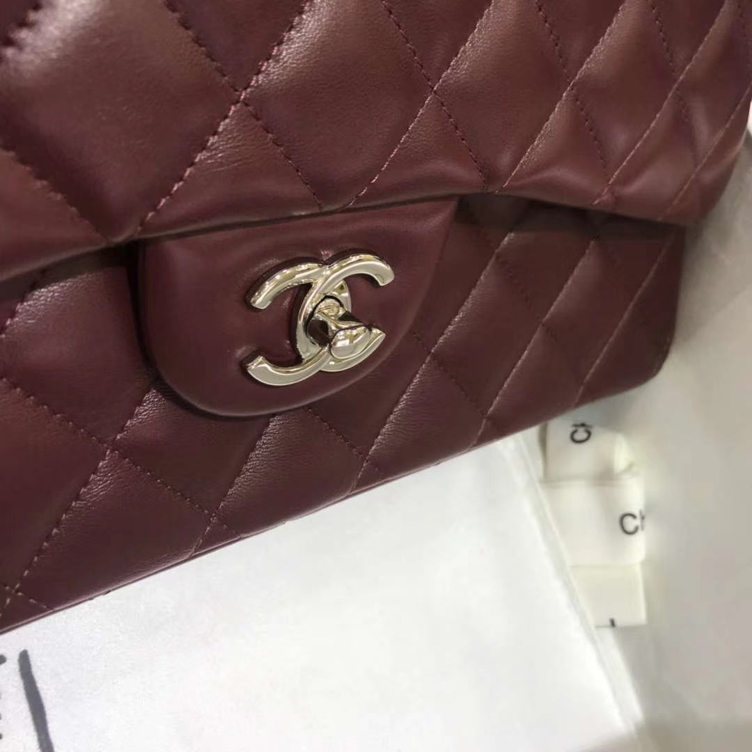 Chanel 香奈儿 Cf系列 30cm 原厂皮小羊皮 枣红色 银色五金