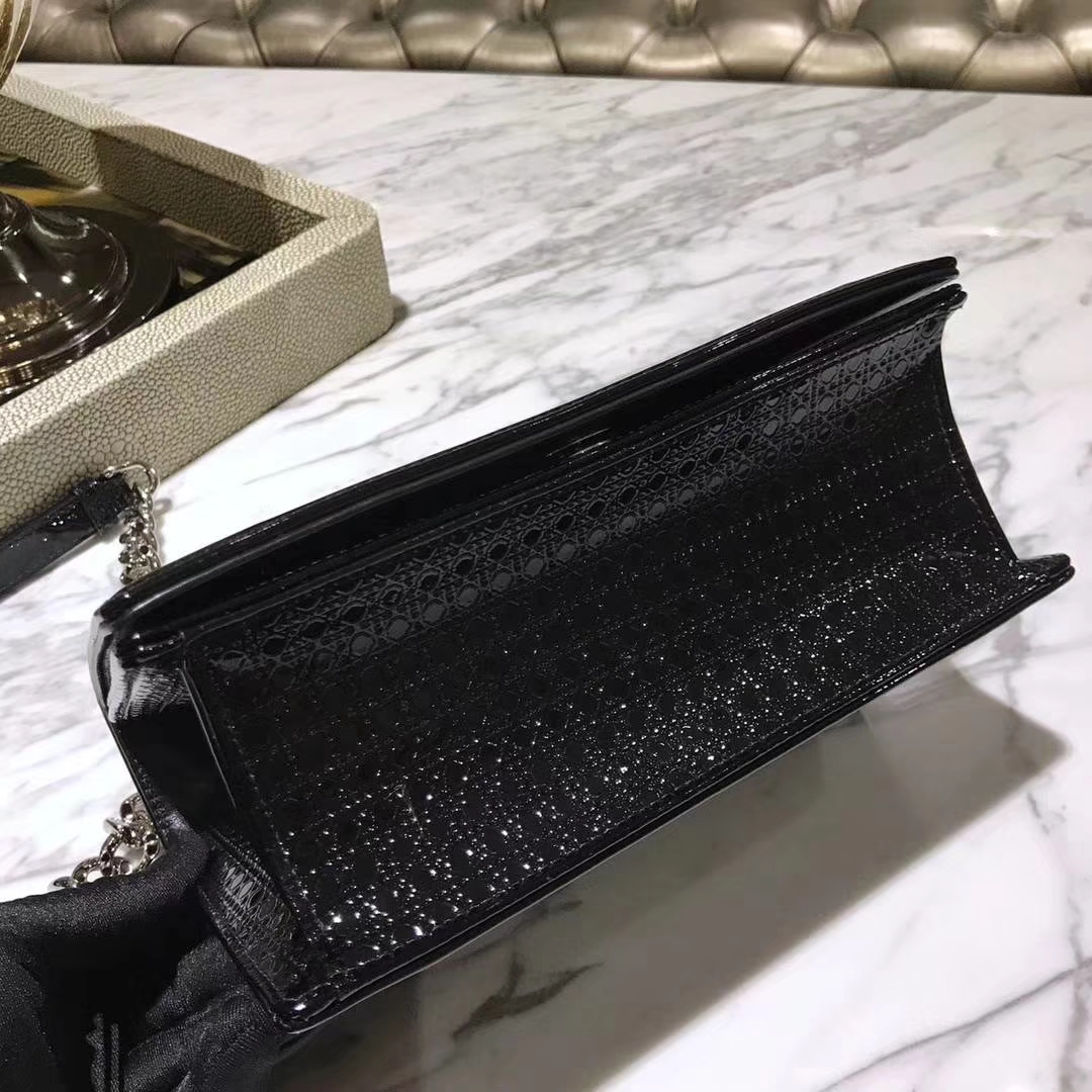 广州品牌包包定制 Dior腾格纹 黑色 漆皮 25cm/21cm
