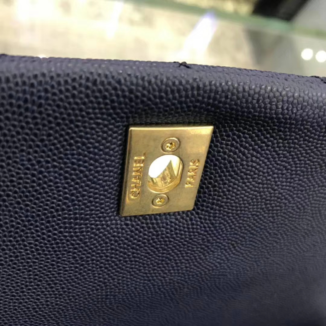 Chanel 香奈儿 CoCo Handle 顶级代购版本 28cm 蜥蜴小球纹 蓝色 金扣