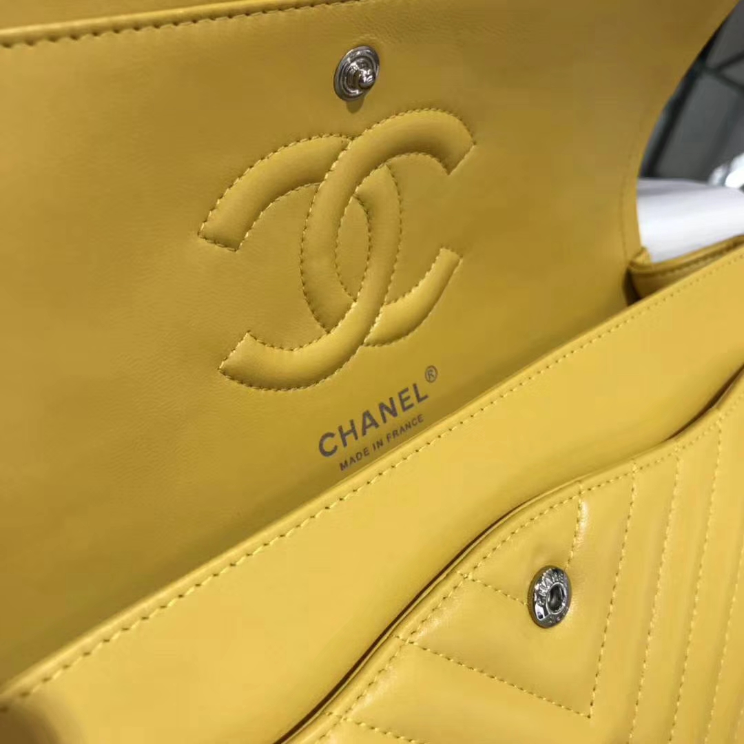 Chanel 香奈儿 VZ系列 25cm 进口小羊皮 芒果黄 银扣