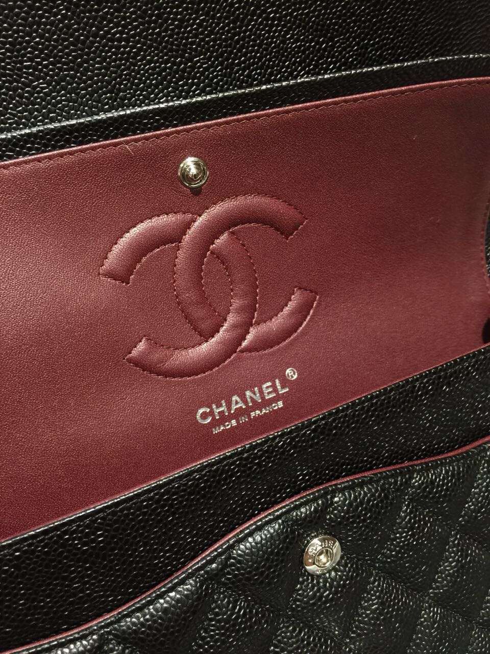 Chanel 香奈儿 Classic Flap 代购版本 25cm 进口小鱼籽酱 黑色 银扣