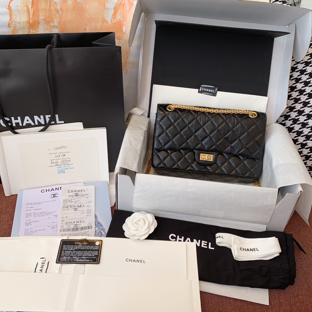 Chanel 香奈儿 复刻2.55 渠道代购版本 28cm 原厂皮 黑色 磨砂金扣