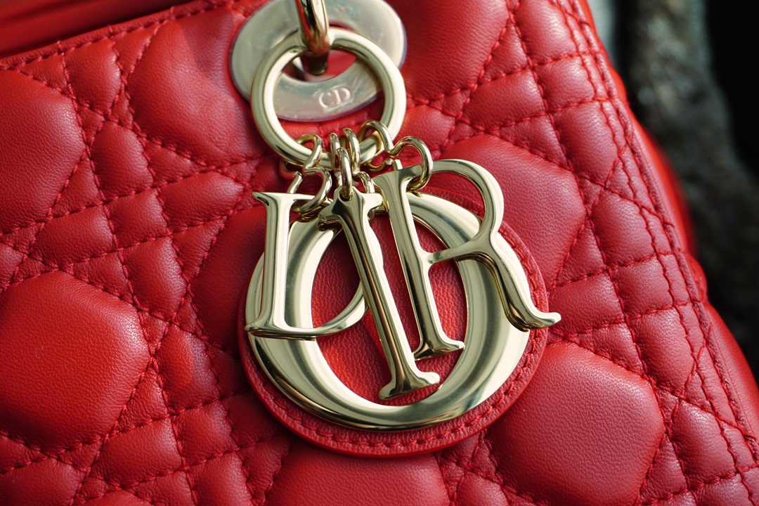 Dior 迪奥戴妃包 Lady Dior五格/24cm 羊皮  红色  金扣  现货 原厂小羊皮